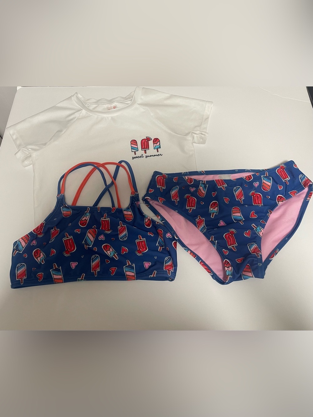 Cat & Jack White Girls Ruffle Neck Top and Bottom Set Size 10-12.